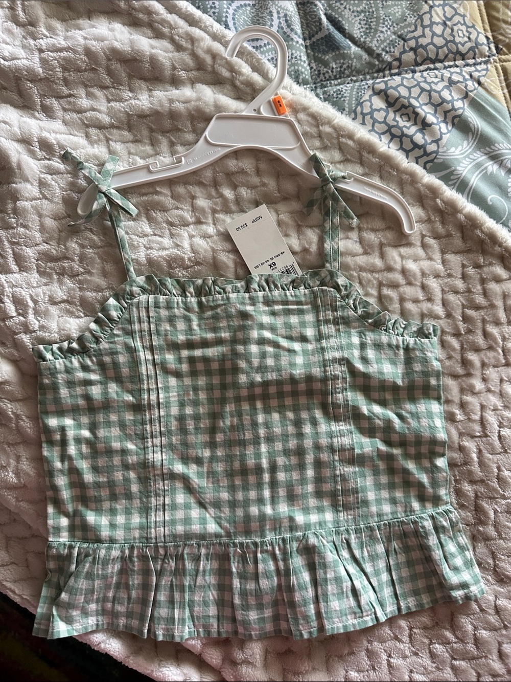 Polo by Ralph Lauren Mint Green and White Gingham Ruffle Tank